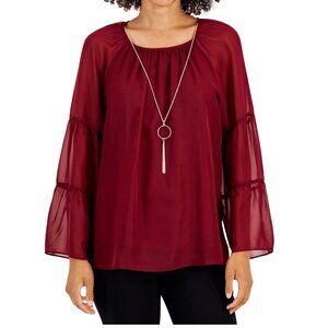 JM Collection Women's Petite Tier-Sleeve Top, Rust Dark Red, PP / PXS